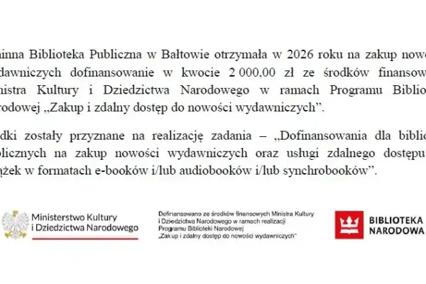 Biblioteka w Bałtowie z dofinansowaniem na nowości wydawnicze