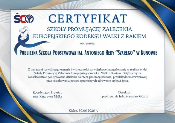 Szkoła w Kunowie z certyfikatem promującym walkę z rakiem