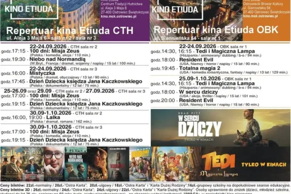 Kino Etiuda w Ostrowcu Świętokrzyskim – repertuar 22–30 września 2026