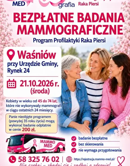 Bezpłatne badania mammograficzne w gminie Waśniów – sprawdź, czy się kwalifikujesz