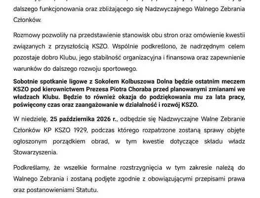 KSZO Ostrowiec: wspólny komunikat klubu i kibiców przed zmianami we władzach